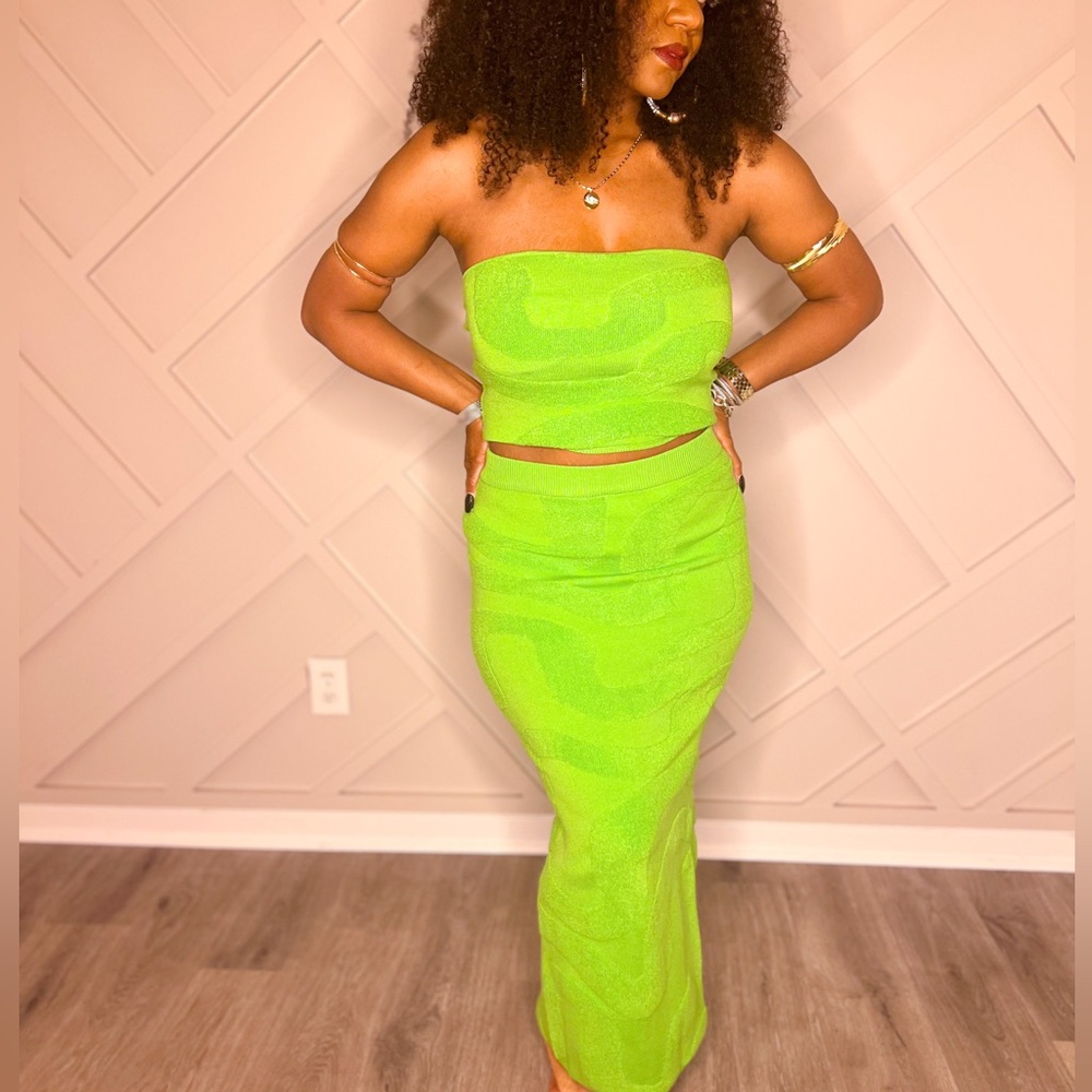 Lime Green Strapless Maxi Skirt Set